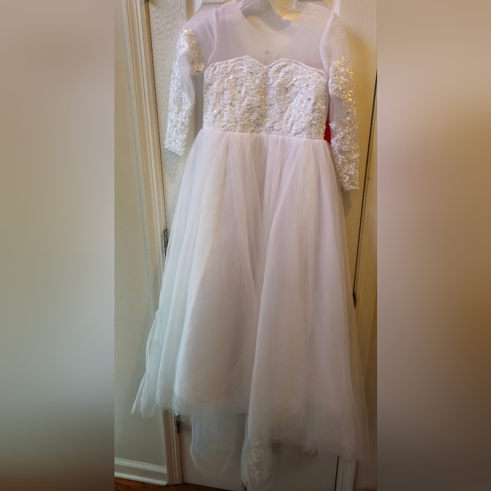 Unbranded White Beaded Tulle First Communion/JR Bridemaid/Formal Dress w/Train - Picture 2 of 12